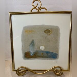 Sarah Nagg Abstract Art Moon Earth Leaf Flower Wall Framed 10x10” Litho Print